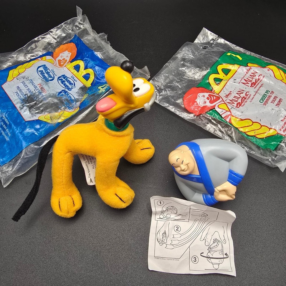 Disney House of Mouse Pluto Plush Toy & Mulan Spinning Top McDonald's Happy Meal
